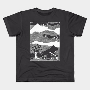 Little houses - chalkboard, mountains travel, outdoors Kids T-Shirt